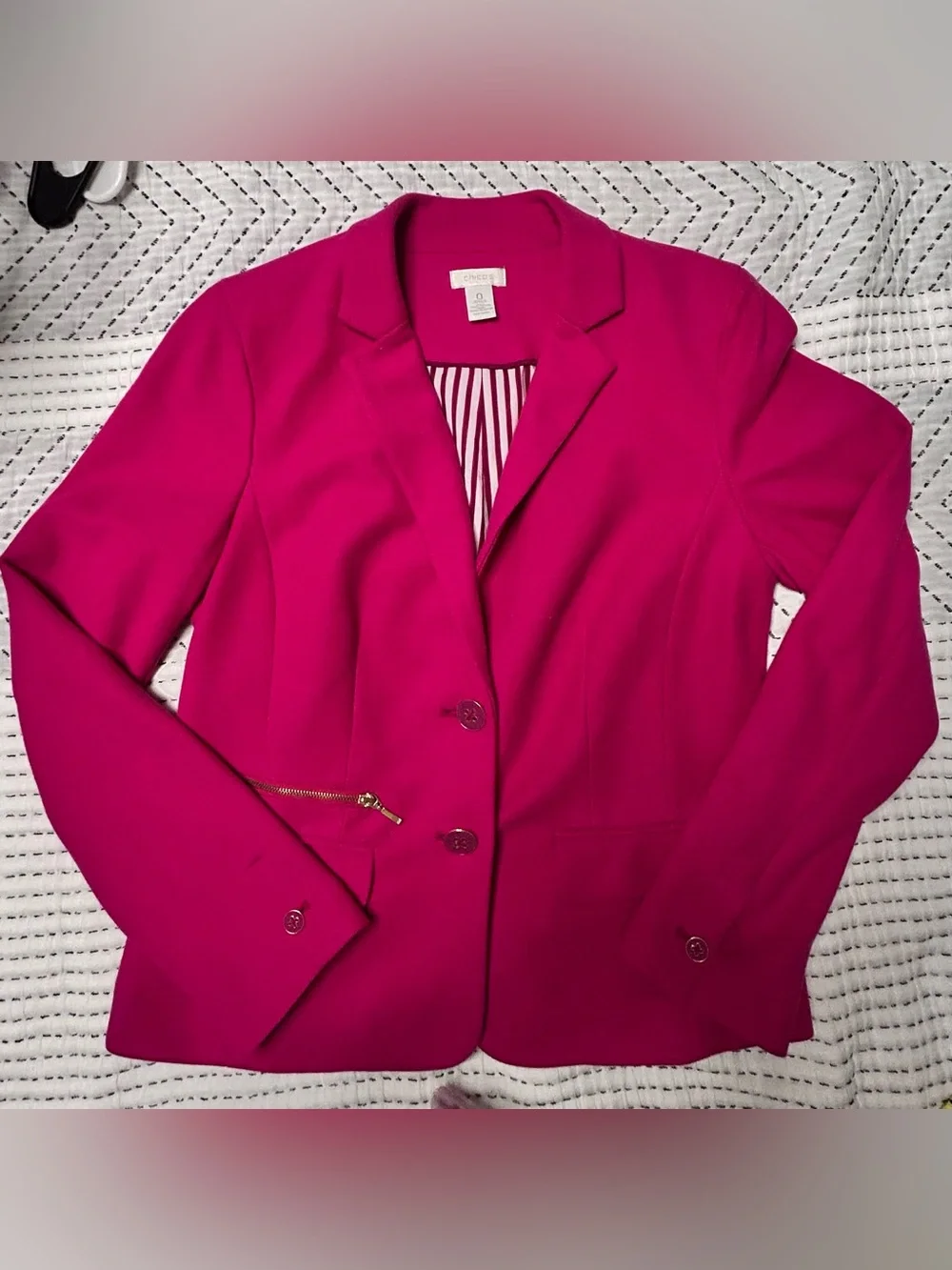 Chico's Fuchsia Zip-Accent Tailored Blazer